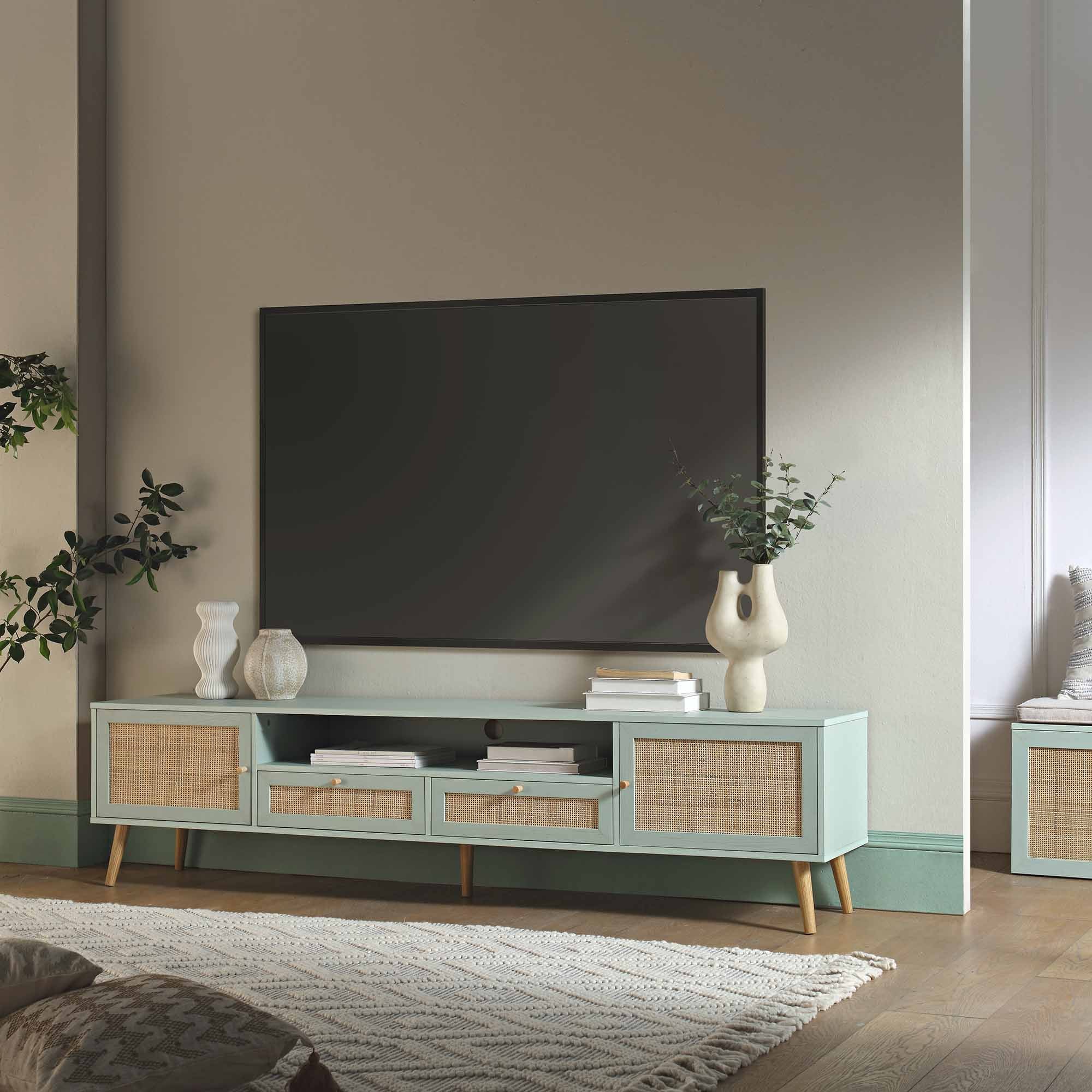 Frances Woven Rattan 79in. Wide TV Unit, Mint