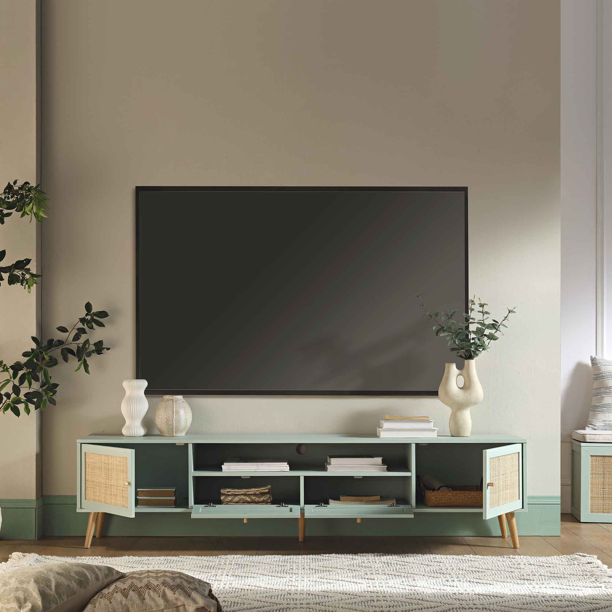 Frances Woven Rattan 79in. Wide TV Unit, Mint