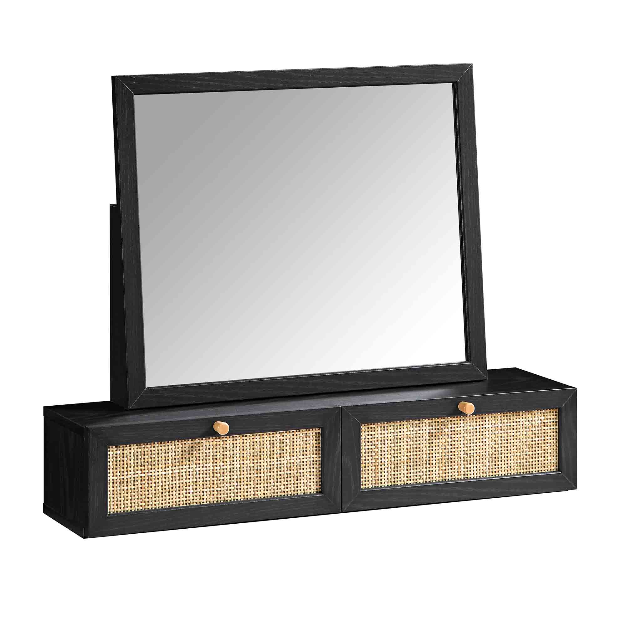 Frances Woven Rattan Vanity Mirror, Black