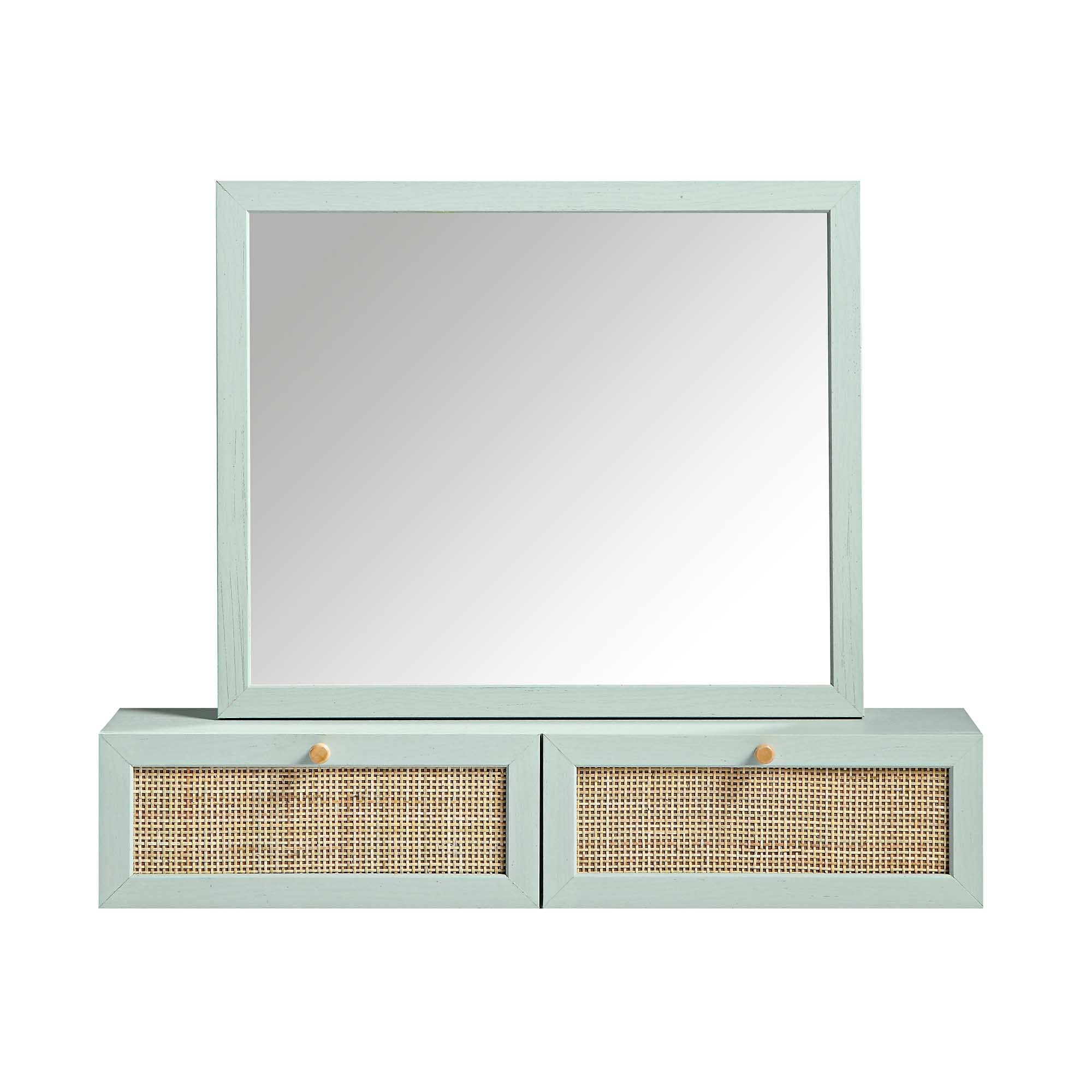 Frances Woven Rattan Vanity Mirror, Mint