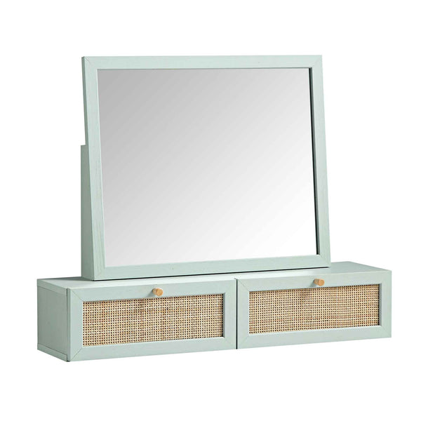 Frances Woven Rattan Vanity Mirror, Mint