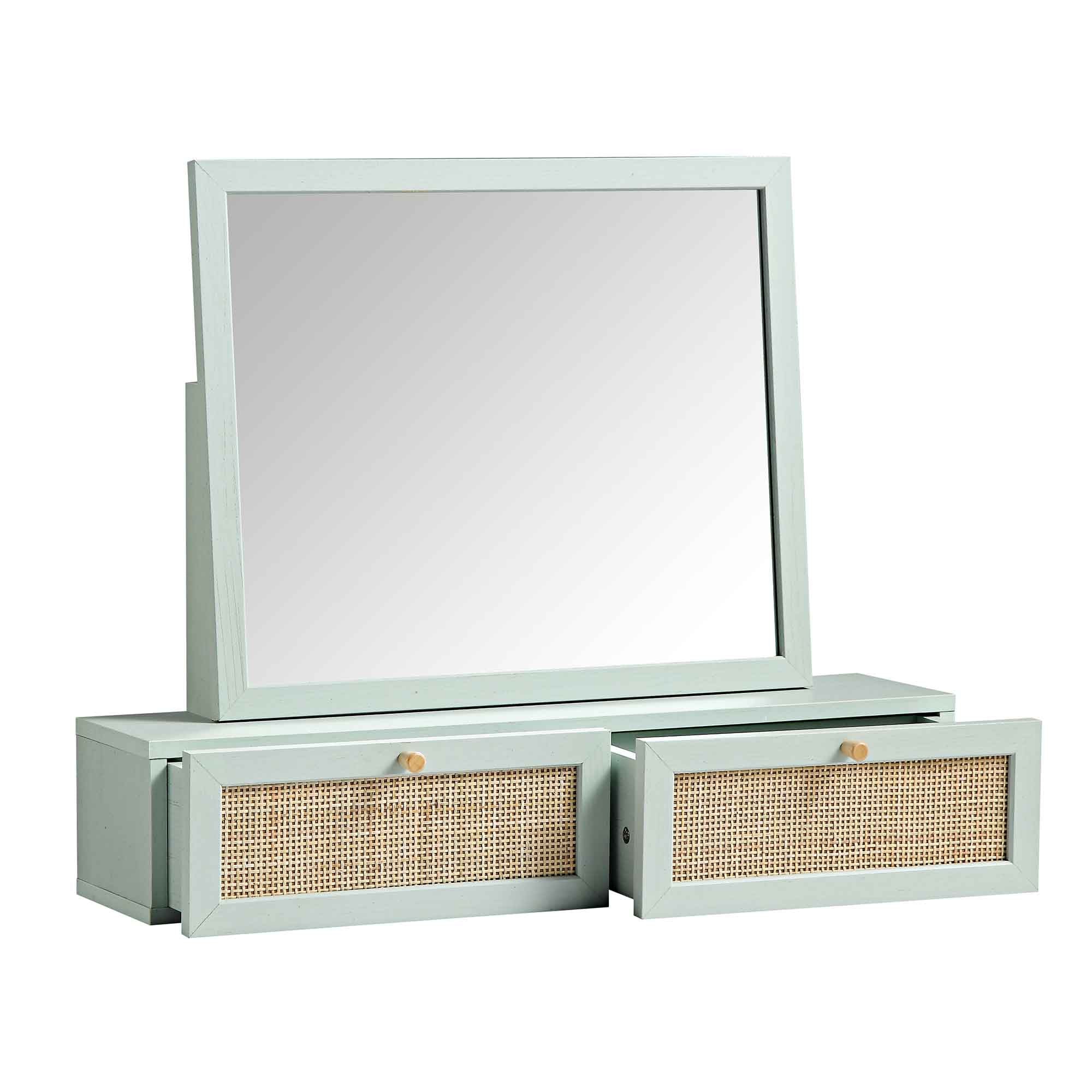 Frances Woven Rattan Vanity Mirror, Mint