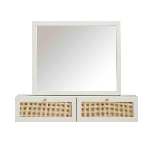 Frances Woven Rattan Vanity Mirror, White