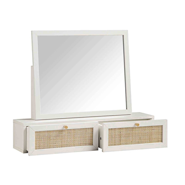 Frances Woven Rattan Vanity Mirror, White