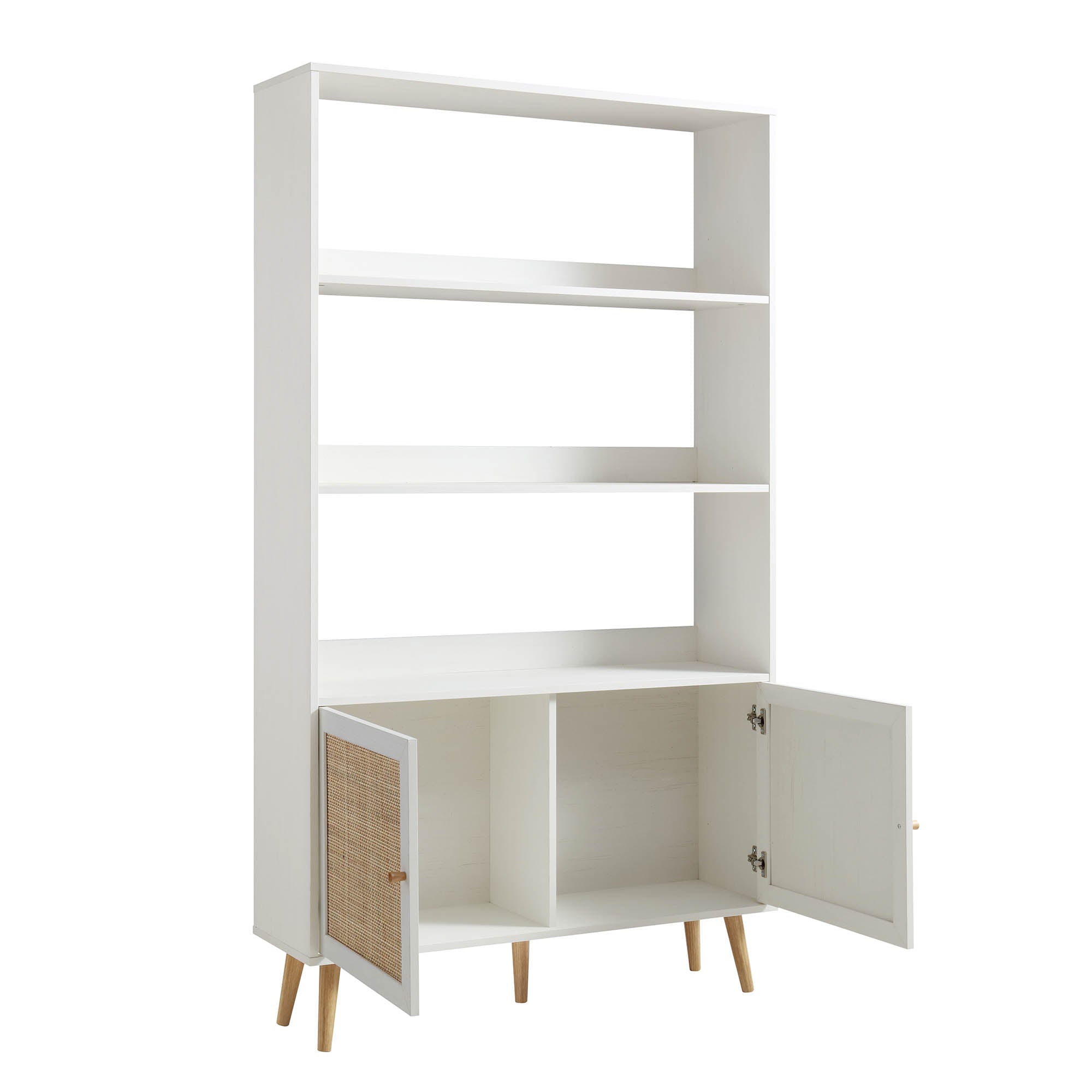 Frances Woven Rattan Bookcase with Doors, White