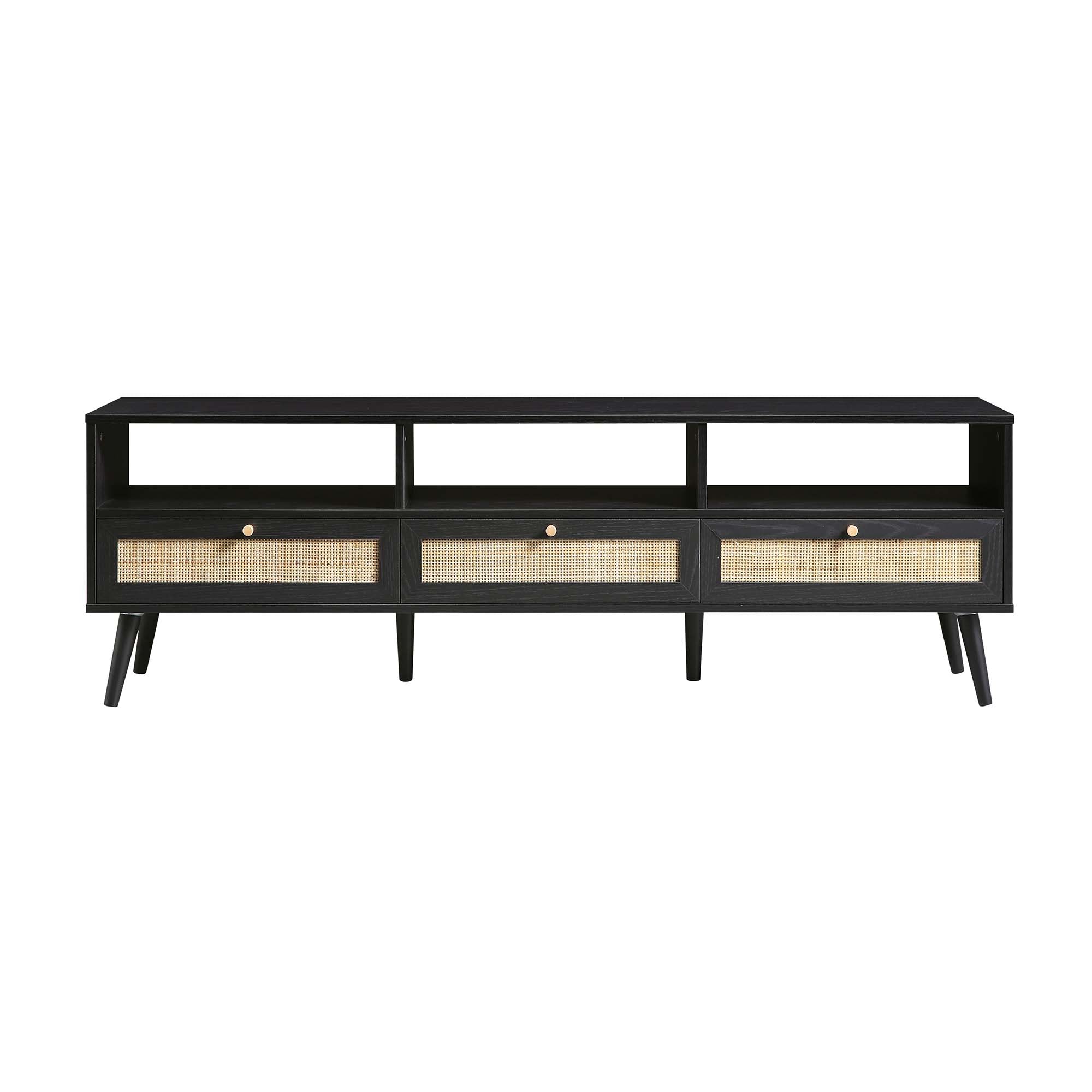 Frances Woven Rattan 63in. 3-Drawer TV Unit, Black