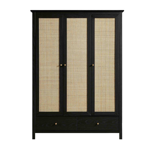 Frances Rattan Triple Closet with 2 Drawers, Black