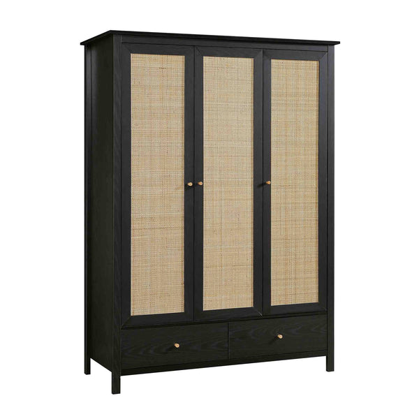 Frances Rattan Triple Closet with 2 Drawers, Black