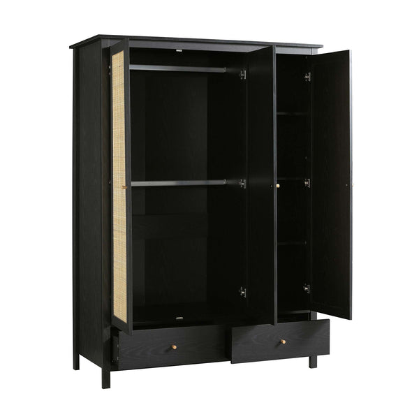 Frances Rattan Triple Closet with 2 Drawers, Black