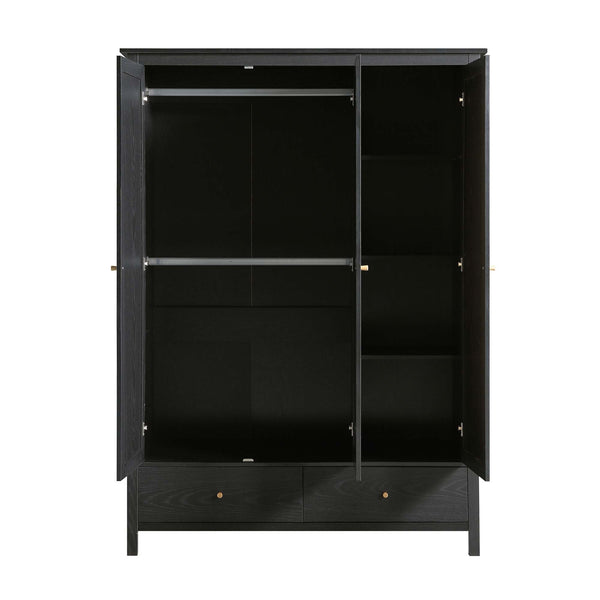 Frances Rattan Triple Closet with 2 Drawers, Black