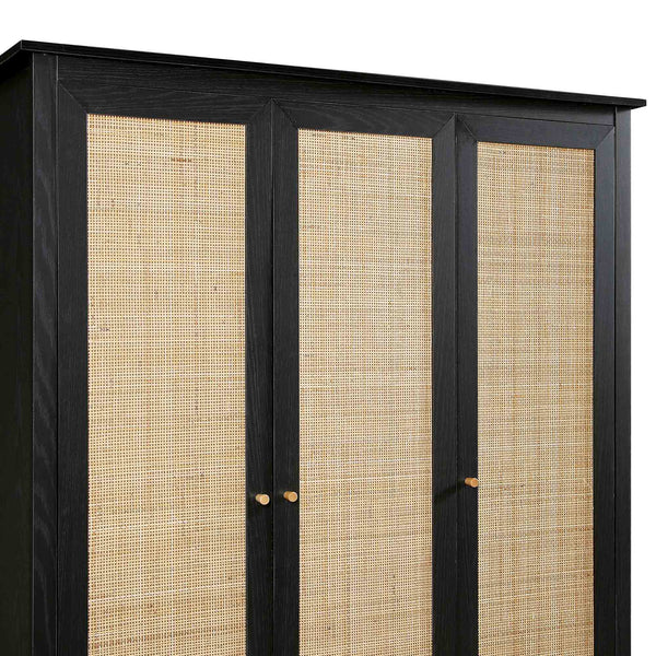 Frances Rattan Triple Closet with 2 Drawers, Black