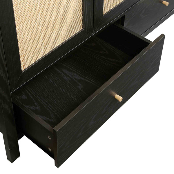 Frances Rattan Triple Closet with 2 Drawers, Black