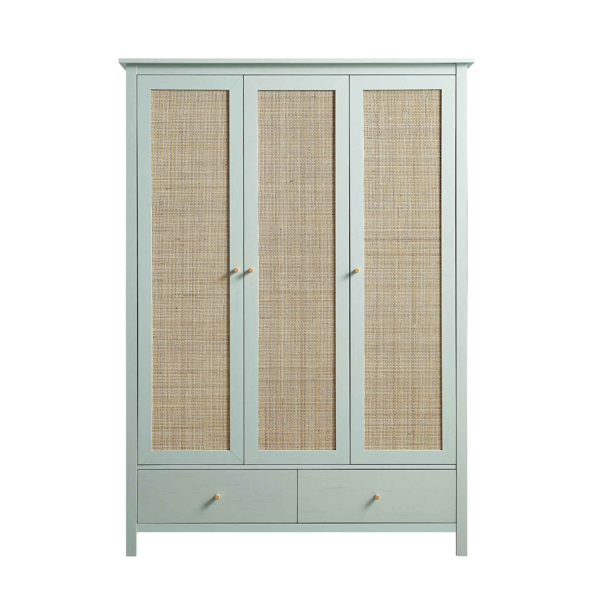 Frances Rattan Triple Closet with 2 Drawers, Mint