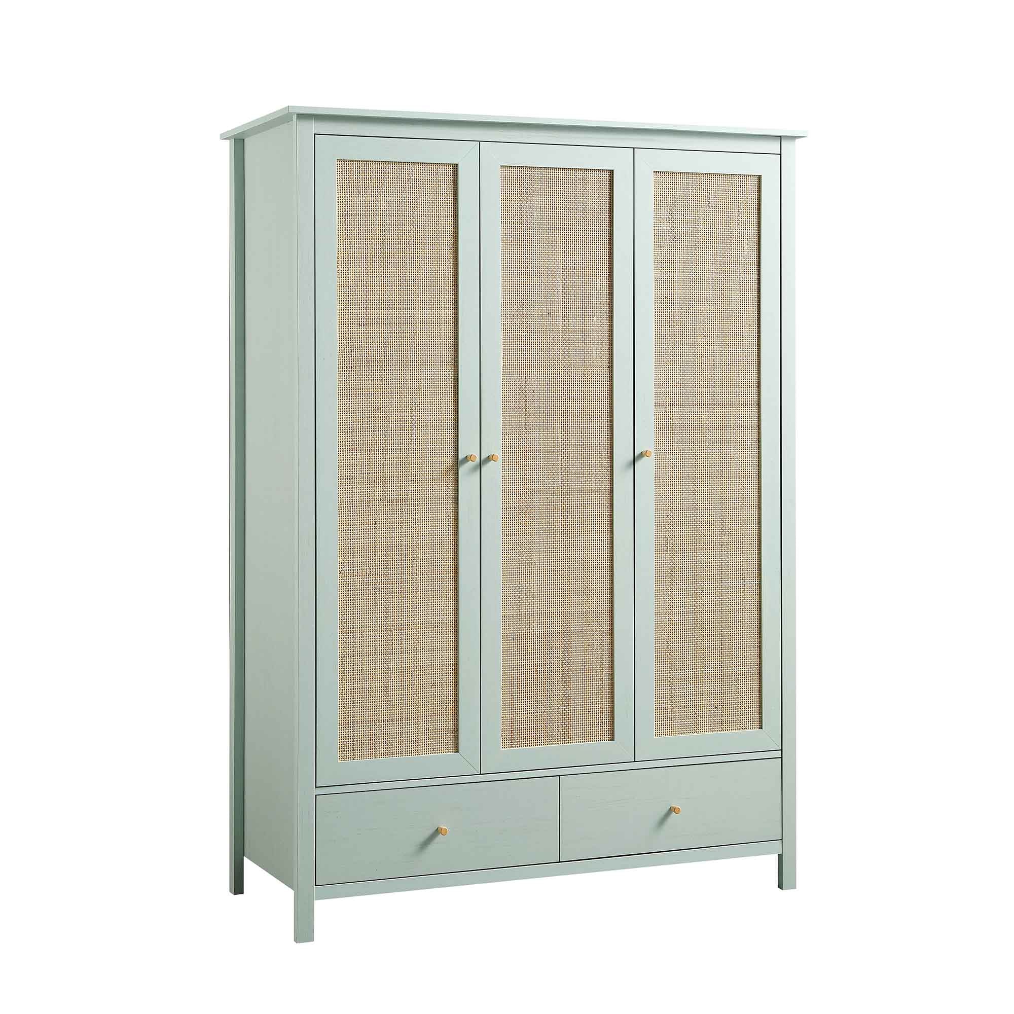 Frances Rattan Triple Closet with 2 Drawers, Mint