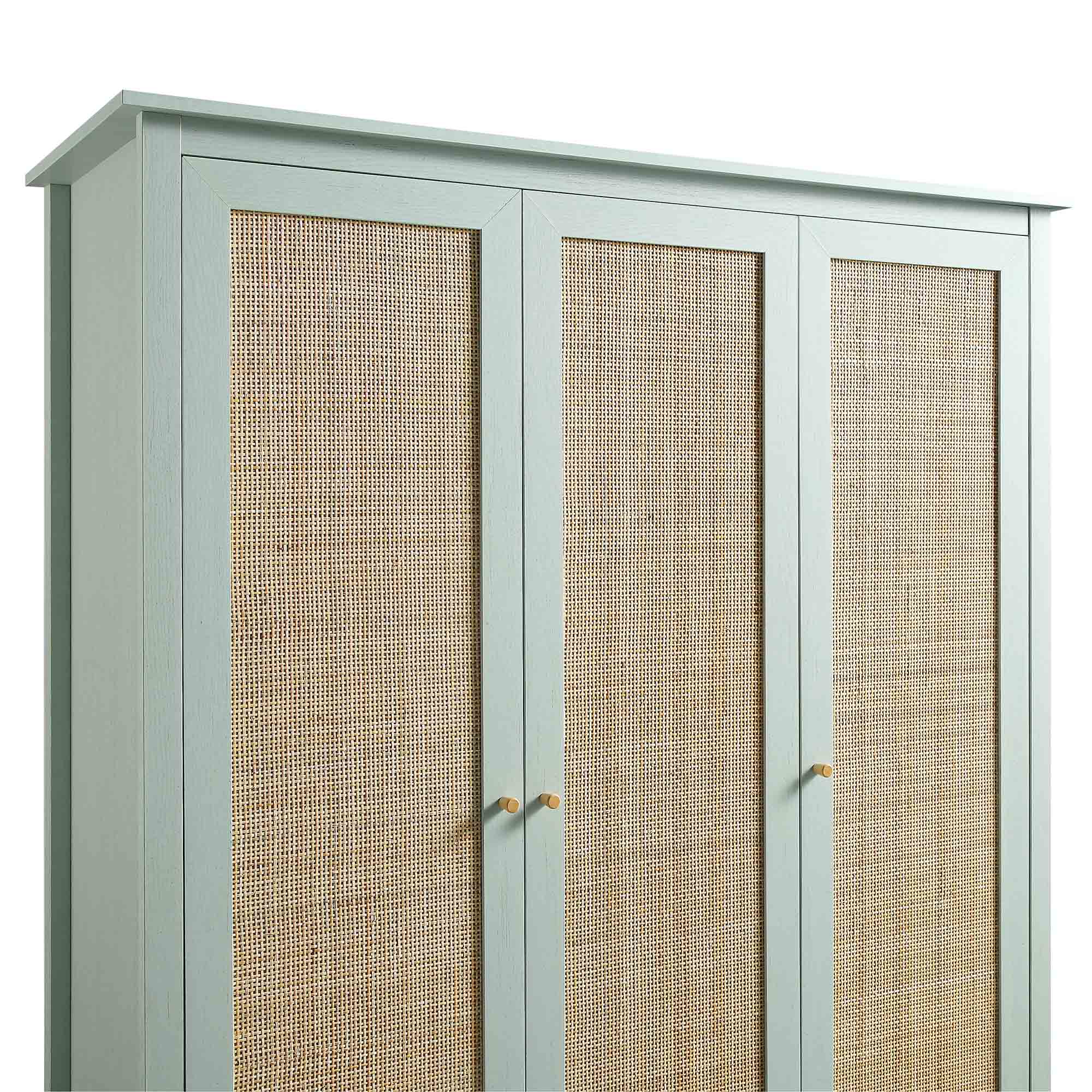 Frances Rattan Triple Closet with 2 Drawers, Mint