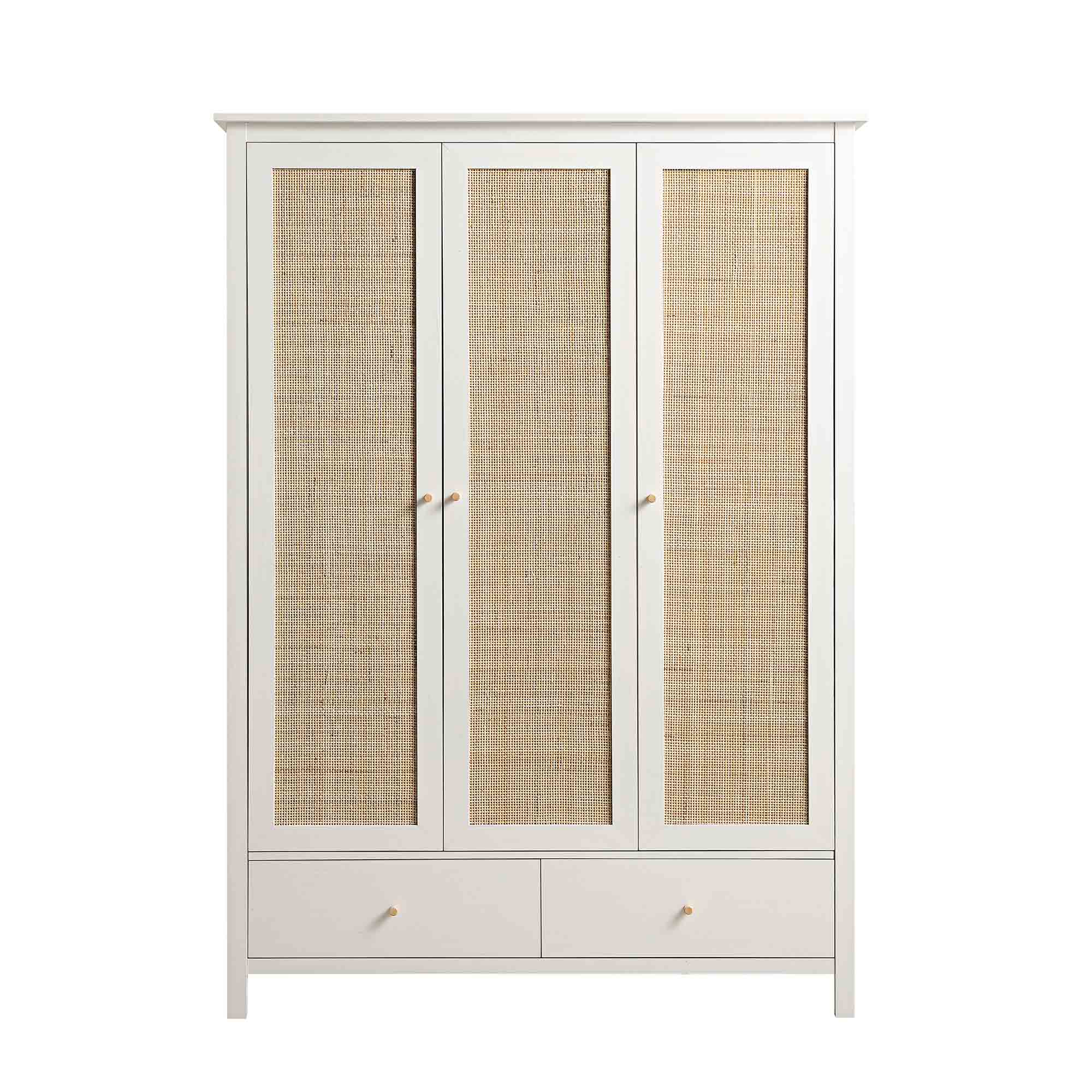 Frances Rattan Triple Closet with 2 Drawers, White