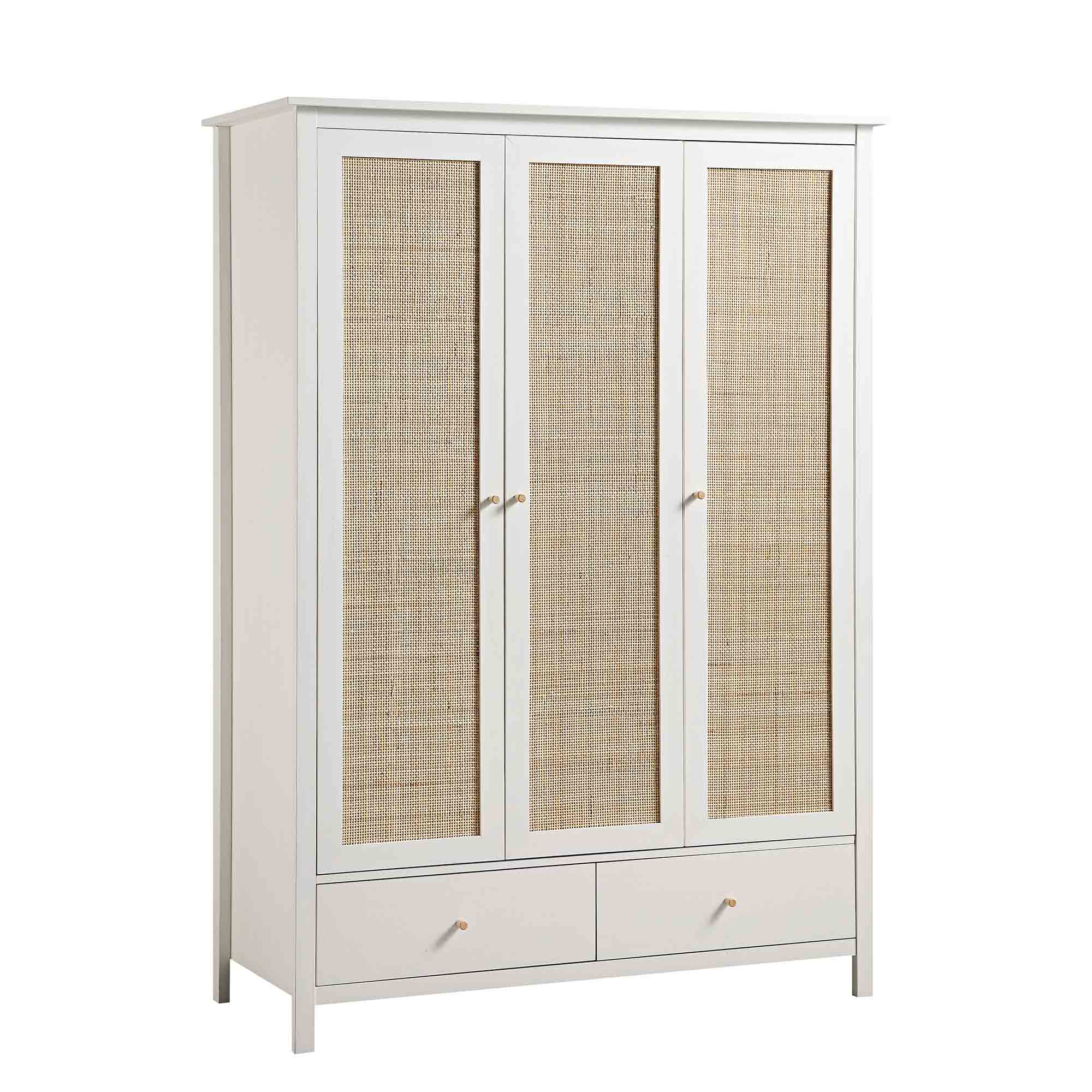 Frances Rattan Triple Closet with 2 Drawers, White