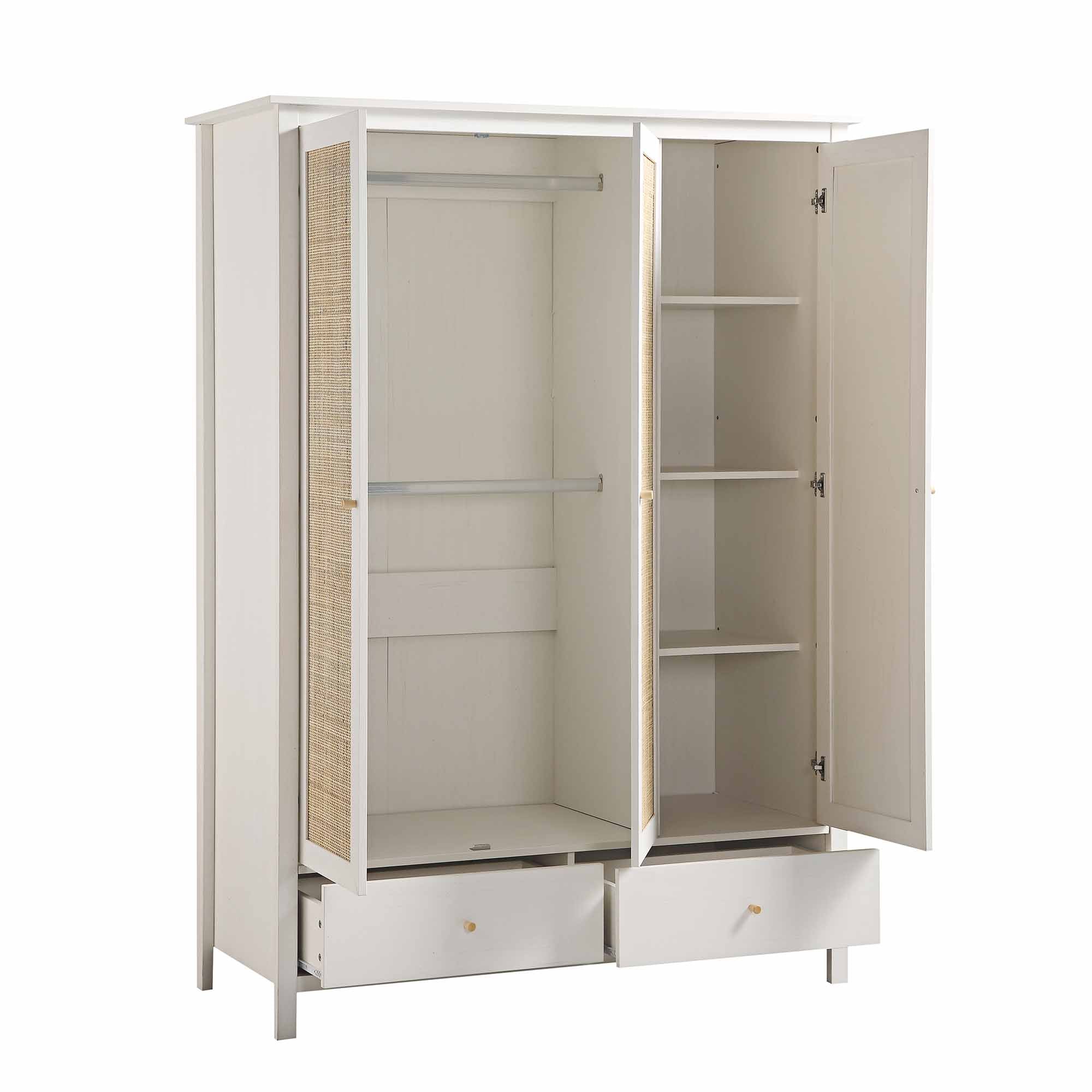 Frances Rattan Triple Closet with 2 Drawers, White