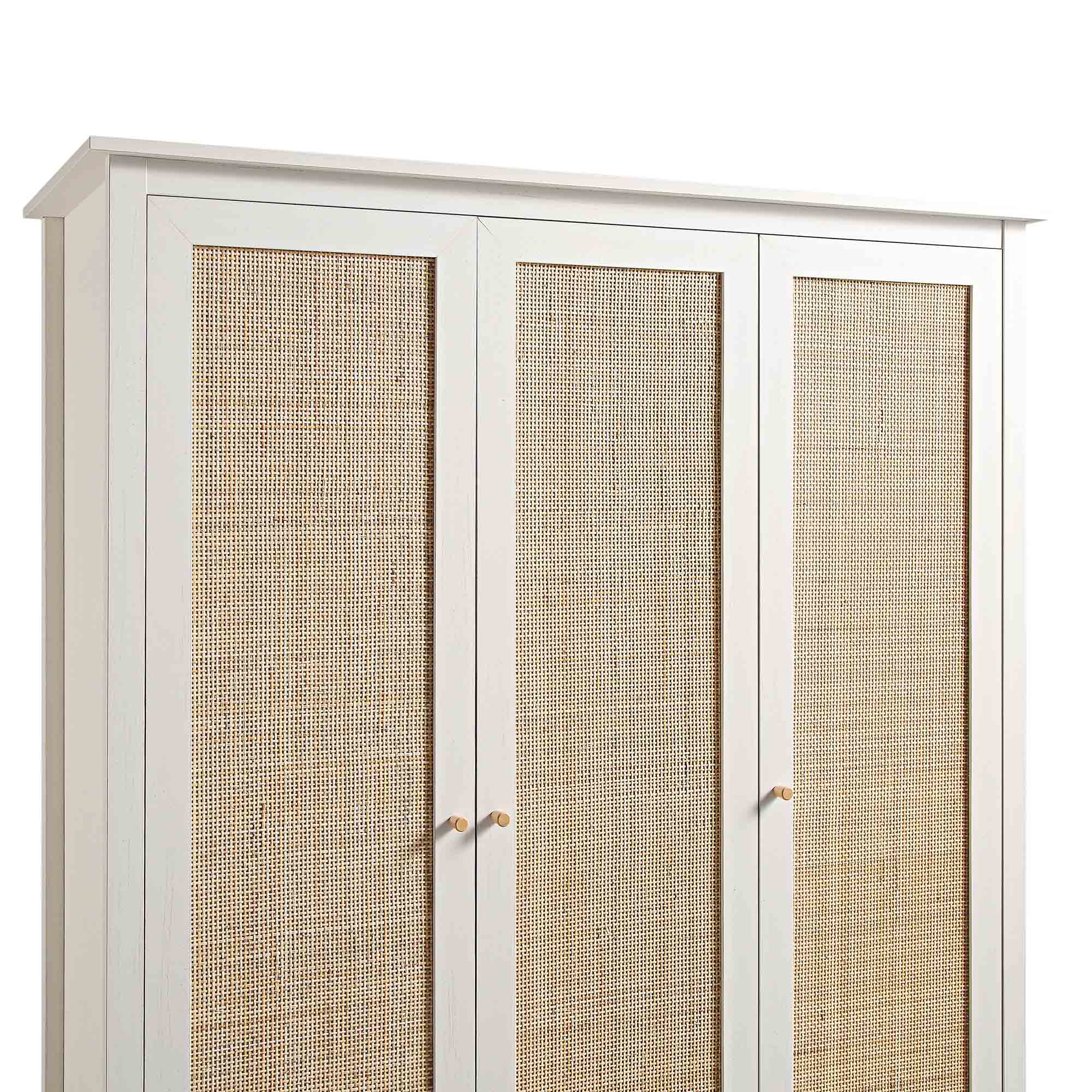 Frances Rattan Triple Closet with 2 Drawers, White