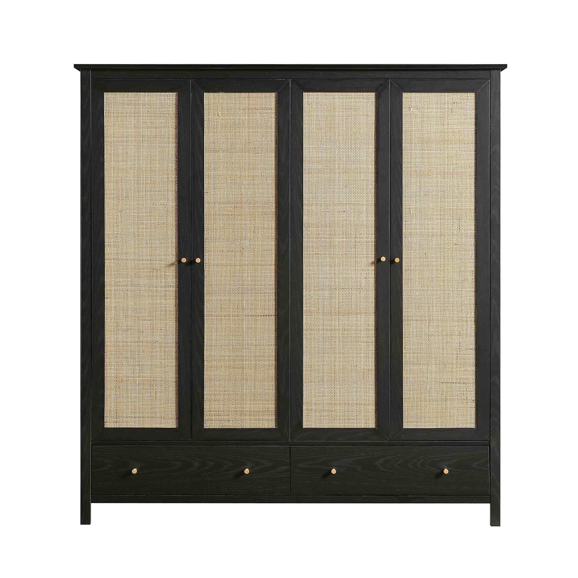 Frances Rattan 4-Door Closet with 2 Drawers, Black