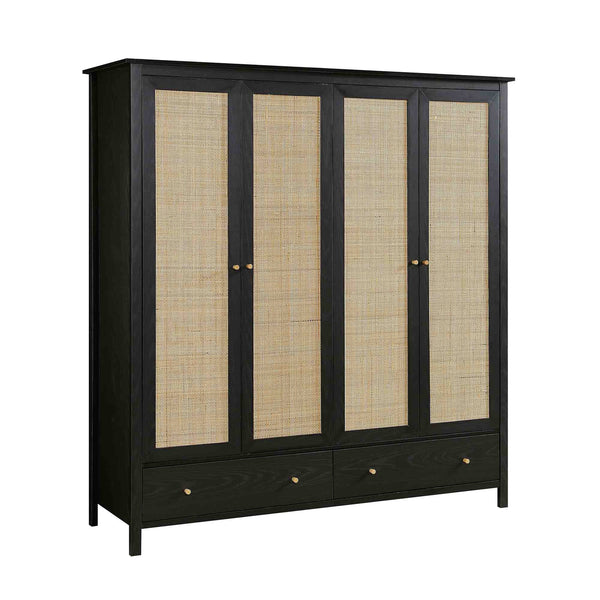 Frances Rattan 4-Door Closet with 2 Drawers, Black