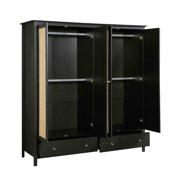 Frances Rattan 4-Door Closet with 2 Drawers, Black