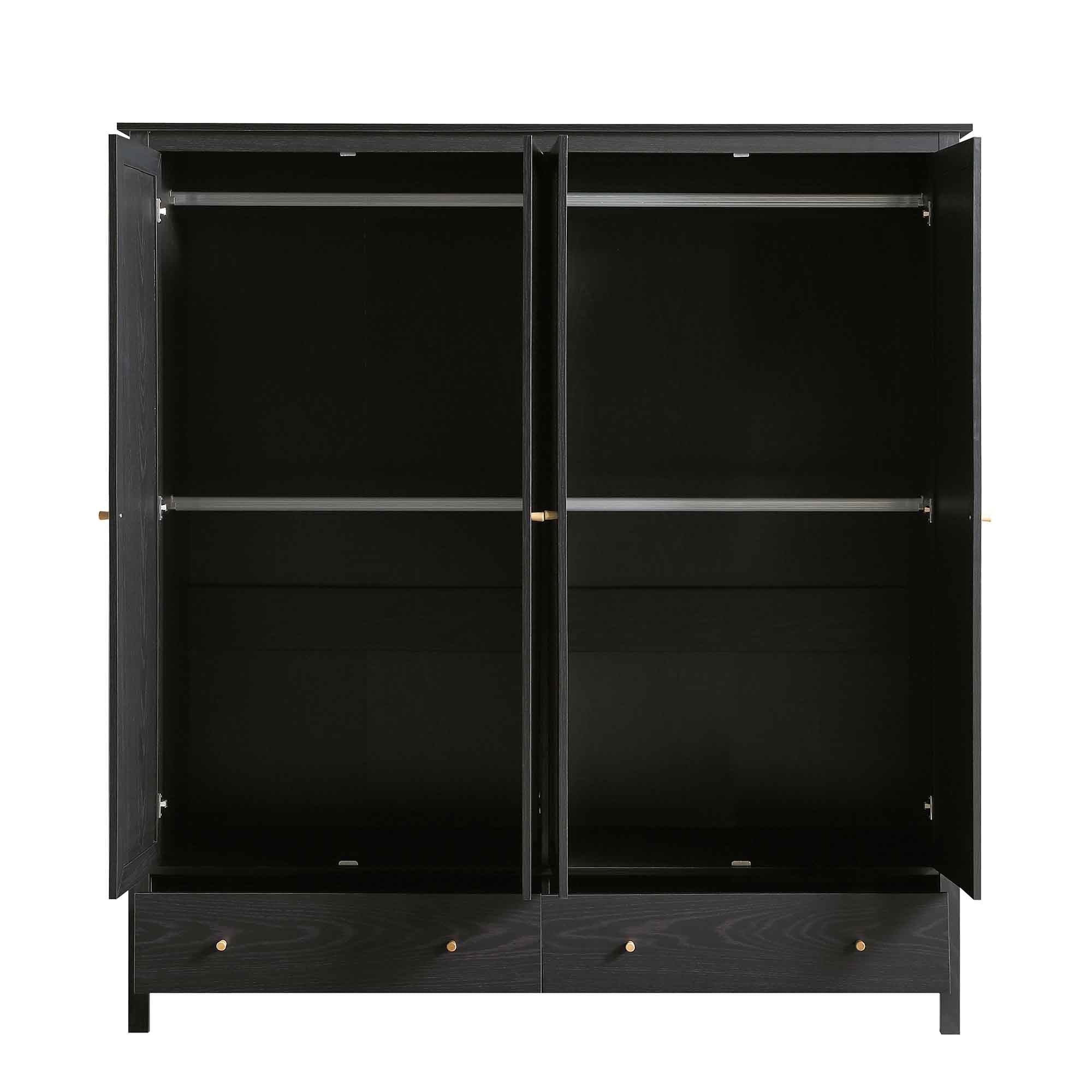 Frances Rattan 4-Door Closet with 2 Drawers, Black