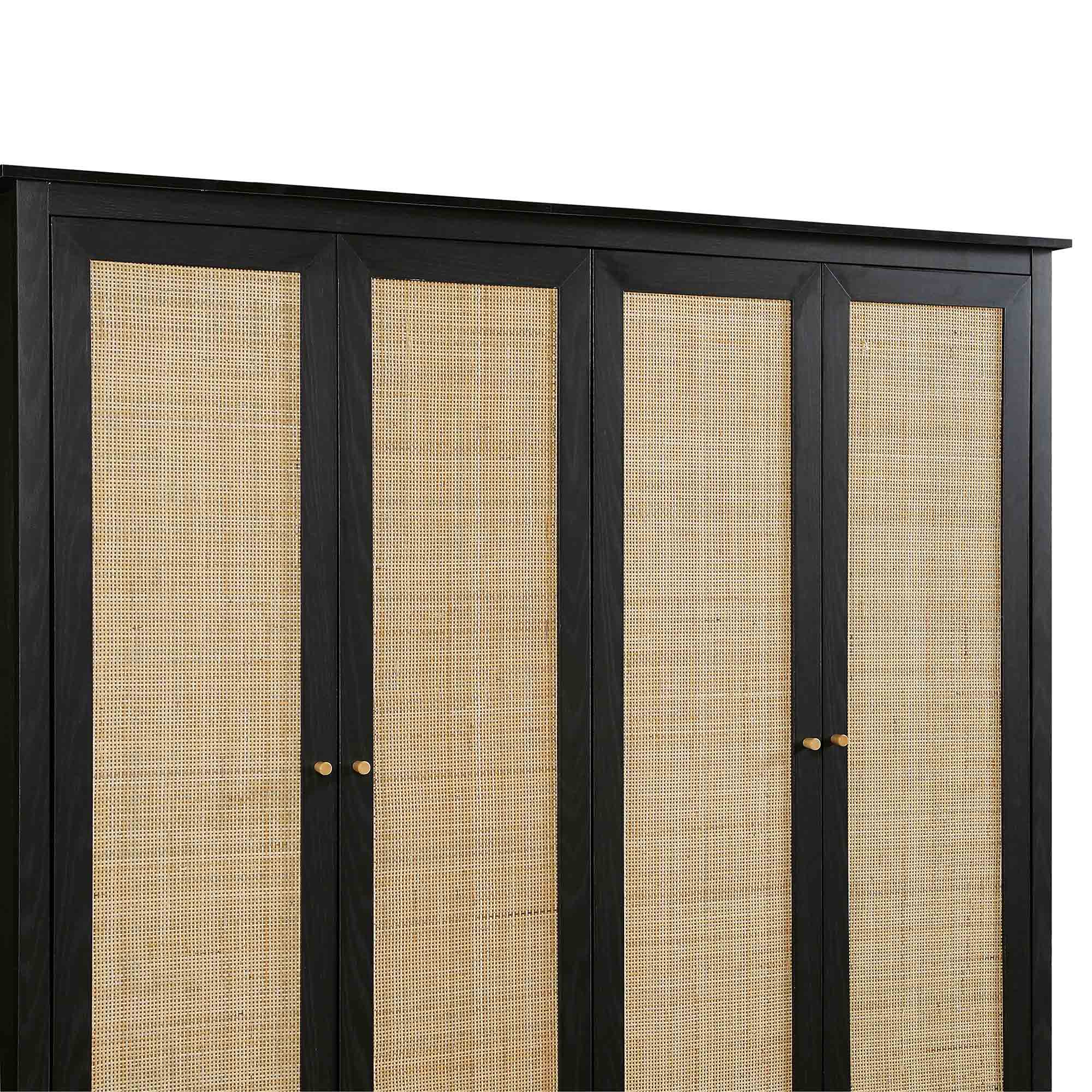 Frances Rattan 4-Door Closet with 2 Drawers, Black