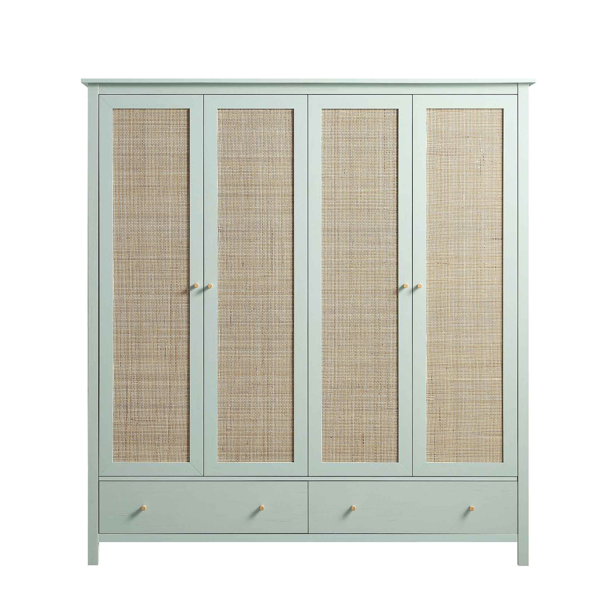 Frances Rattan 4-Door Closet with 2 Drawers, Mint