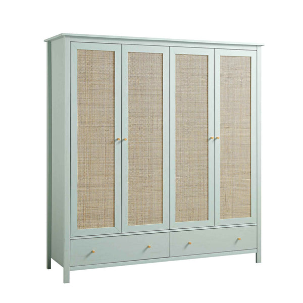 Frances Rattan 4-Door Closet with 2 Drawers, Mint