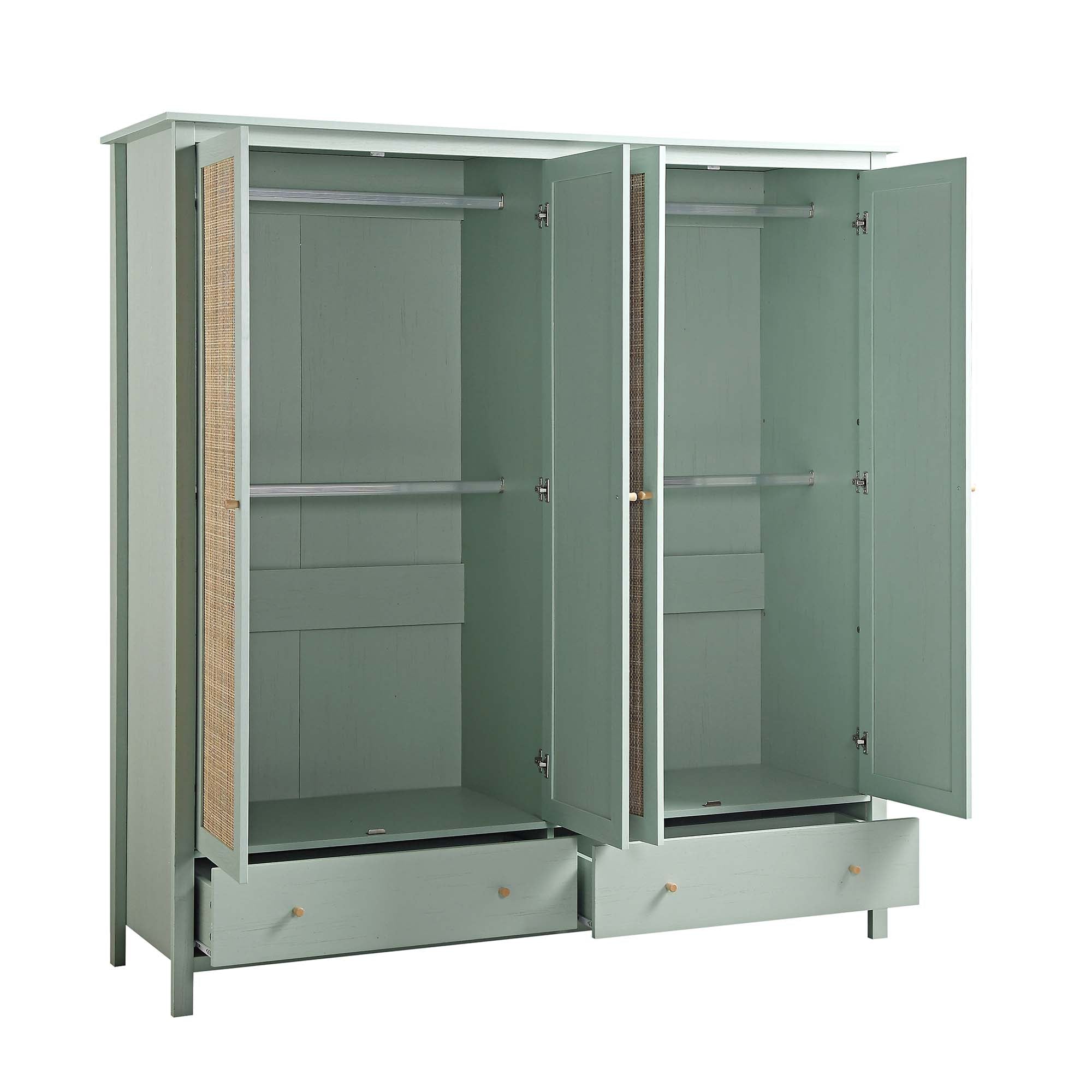 Frances Rattan 4-Door Closet with 2 Drawers, Mint