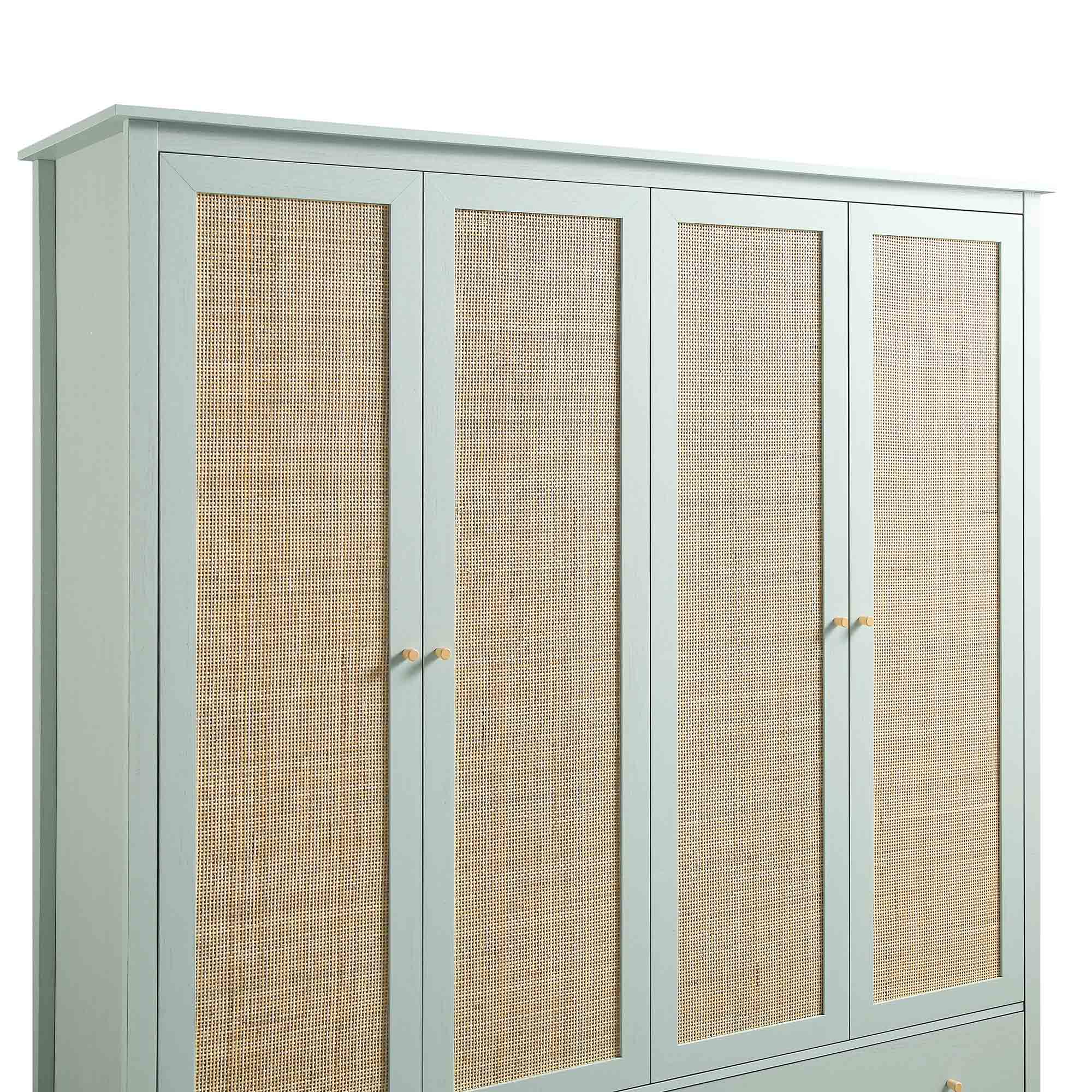 Frances Rattan 4-Door Closet with 2 Drawers, Mint