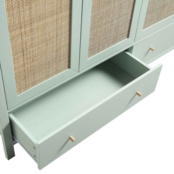 Frances Rattan 4-Door Closet with 2 Drawers, Mint