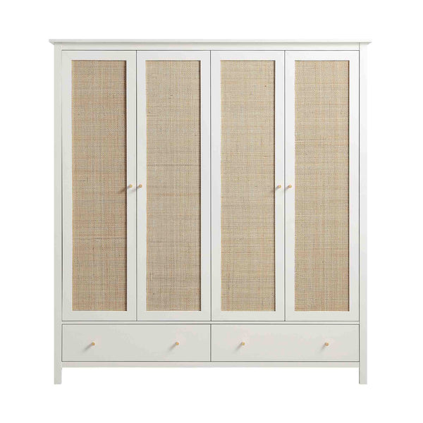 Frances Rattan 4-Door Closet with 2 Drawers, White