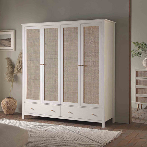 Frances Rattan 4-Door Closet with 2 Drawers, White