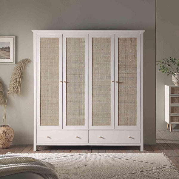 Frances Rattan 4-Door Closet with 2 Drawers, White