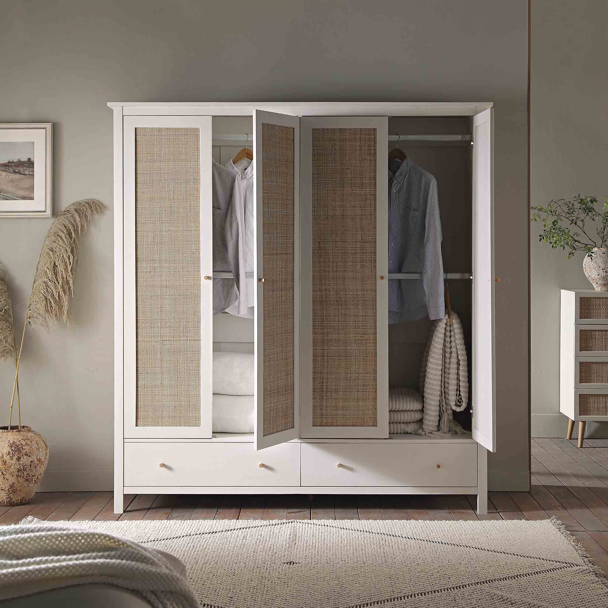 Frances Rattan 4-Door Closet with 2 Drawers, White