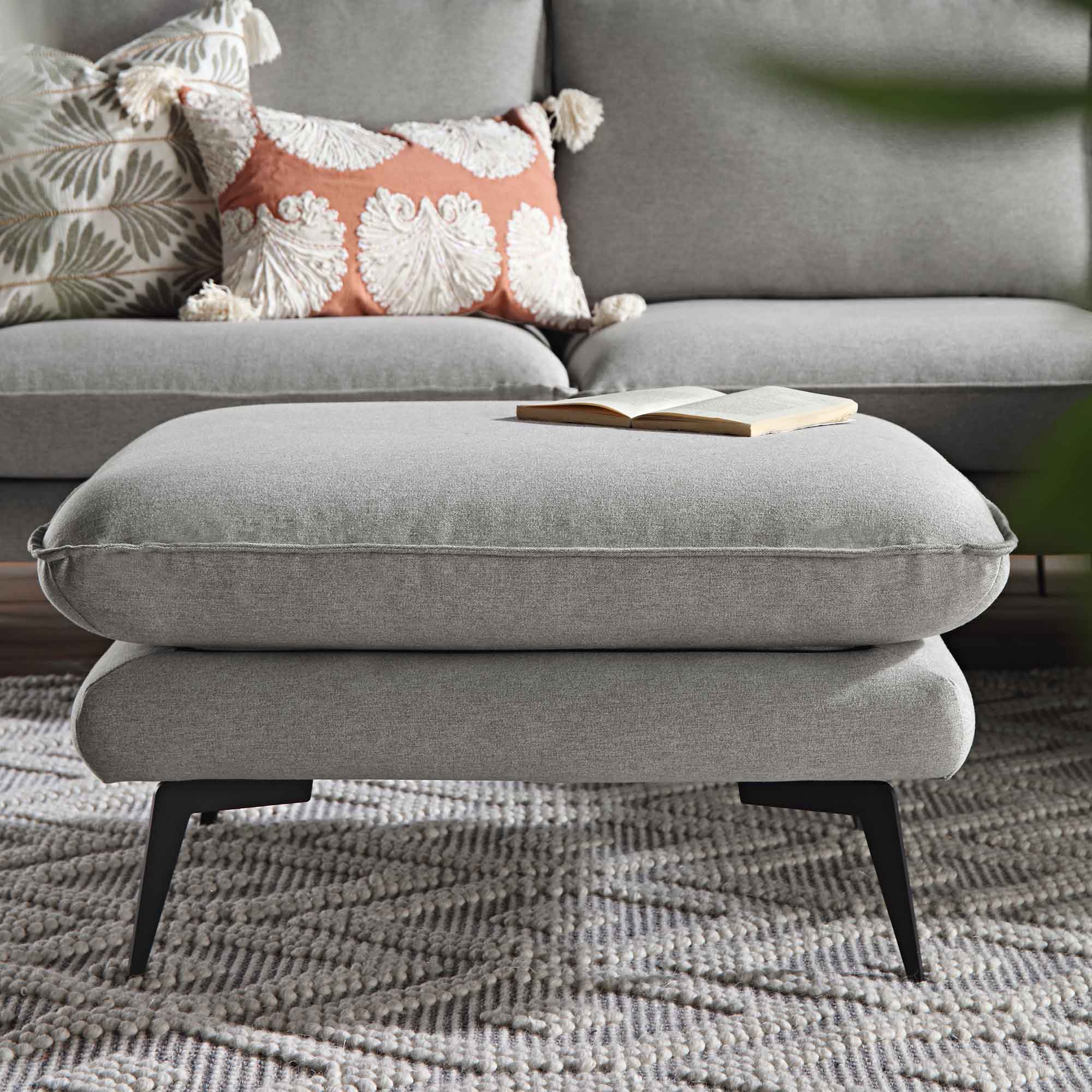 Obriel Grey Marl Fabric Footstool