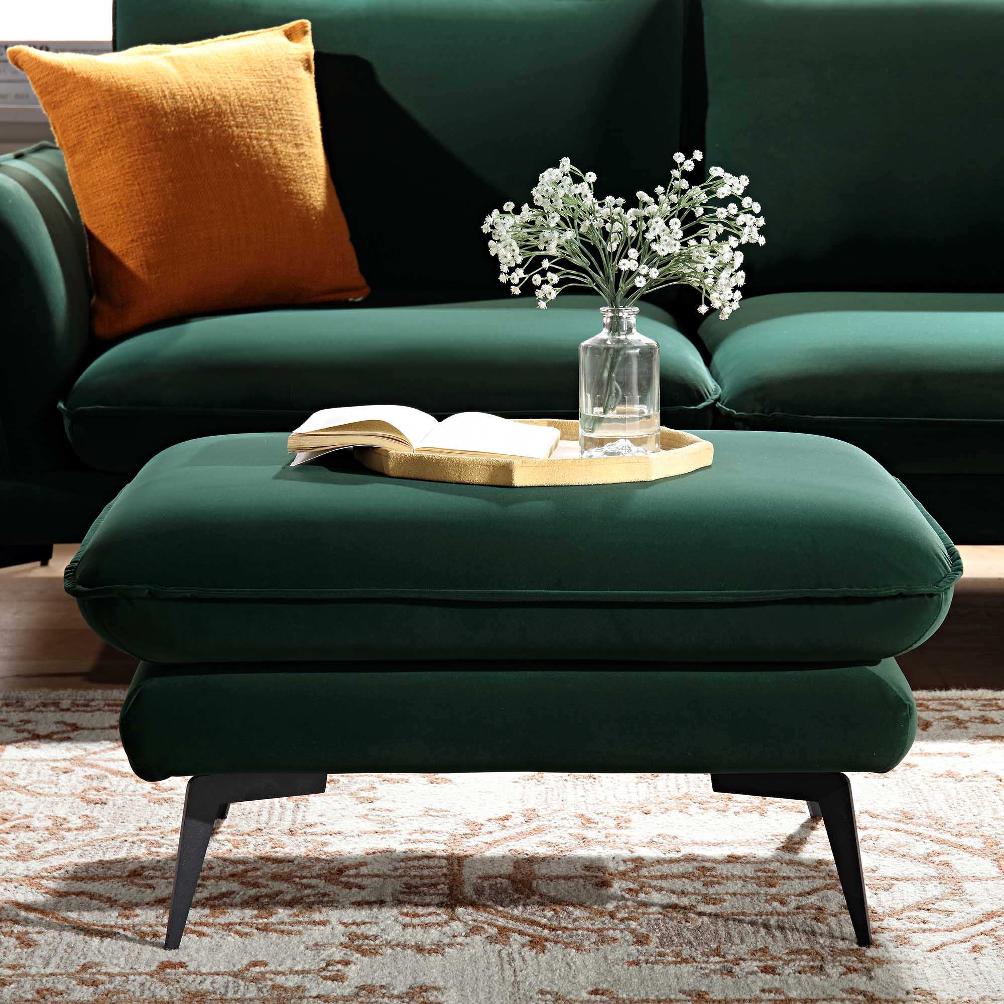 Obriel Forest Green Velvet Footstool