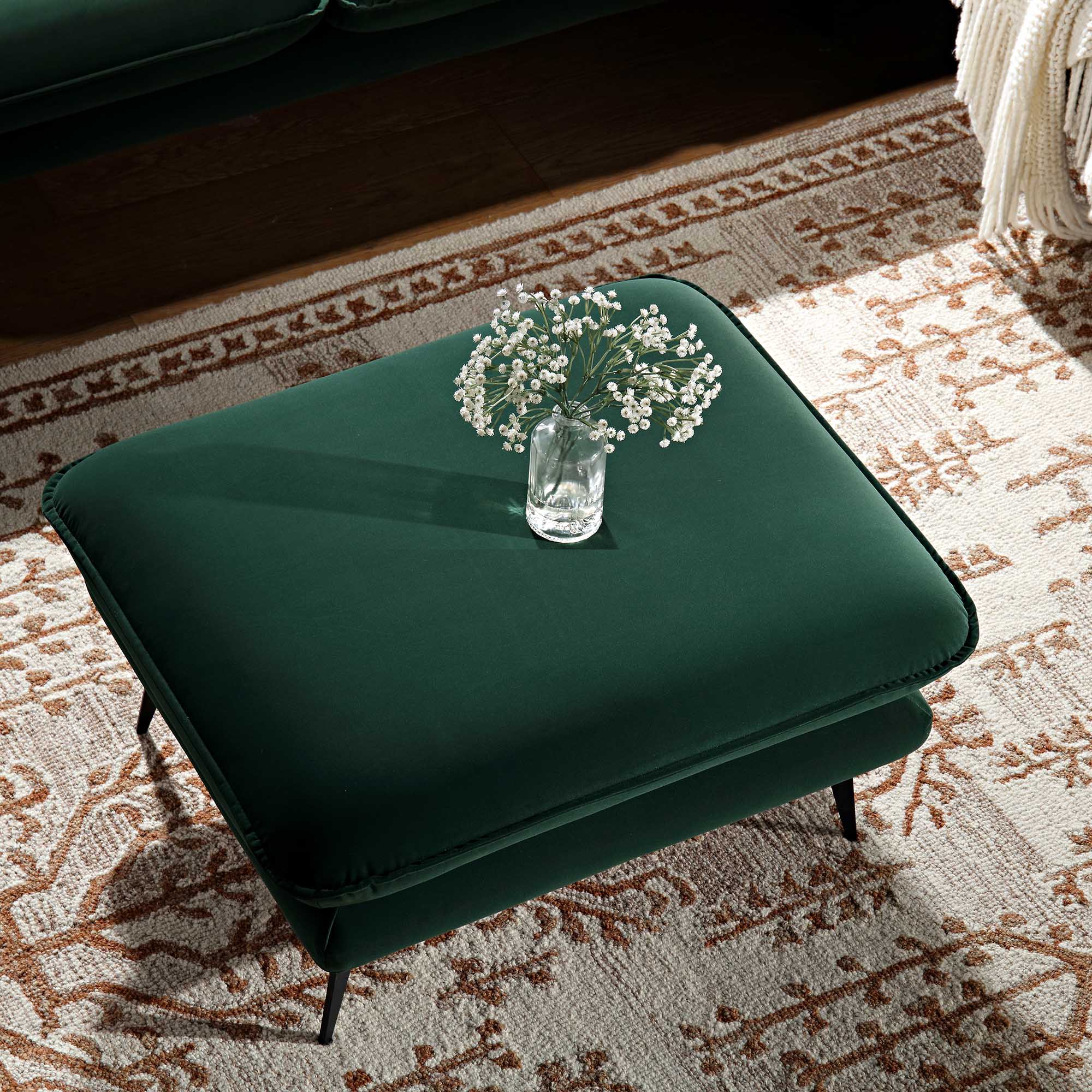 Obriel Forest Green Velvet Footstool