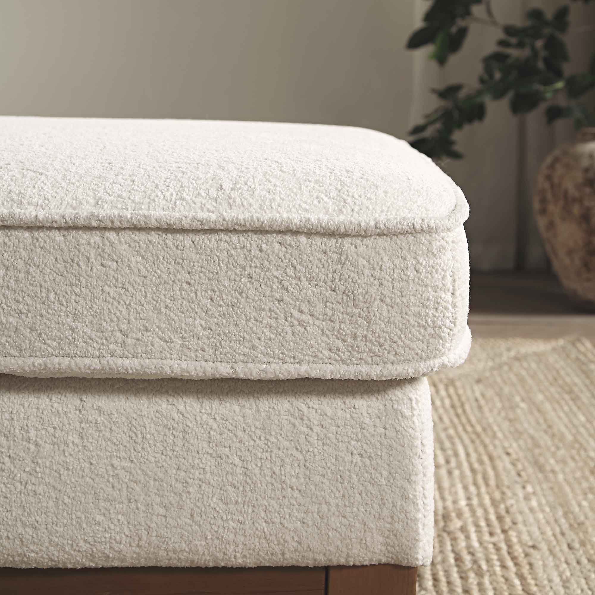 Dipley Beige Boucle Fabric Storage Footstool