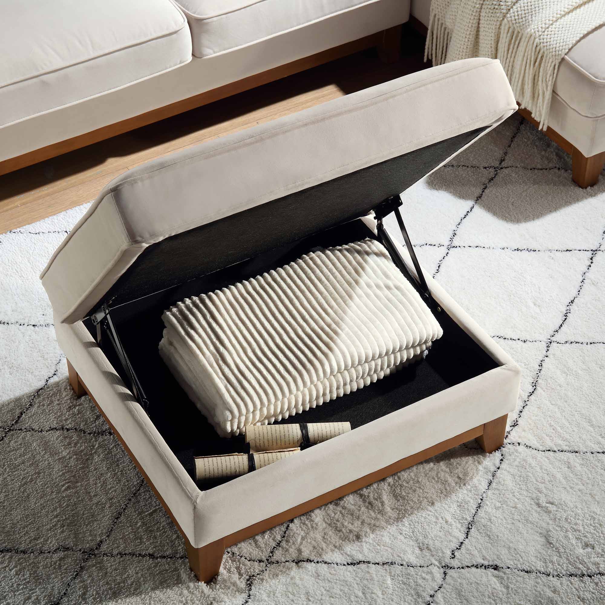 Dipley Champagne Velvet Storage Footstool