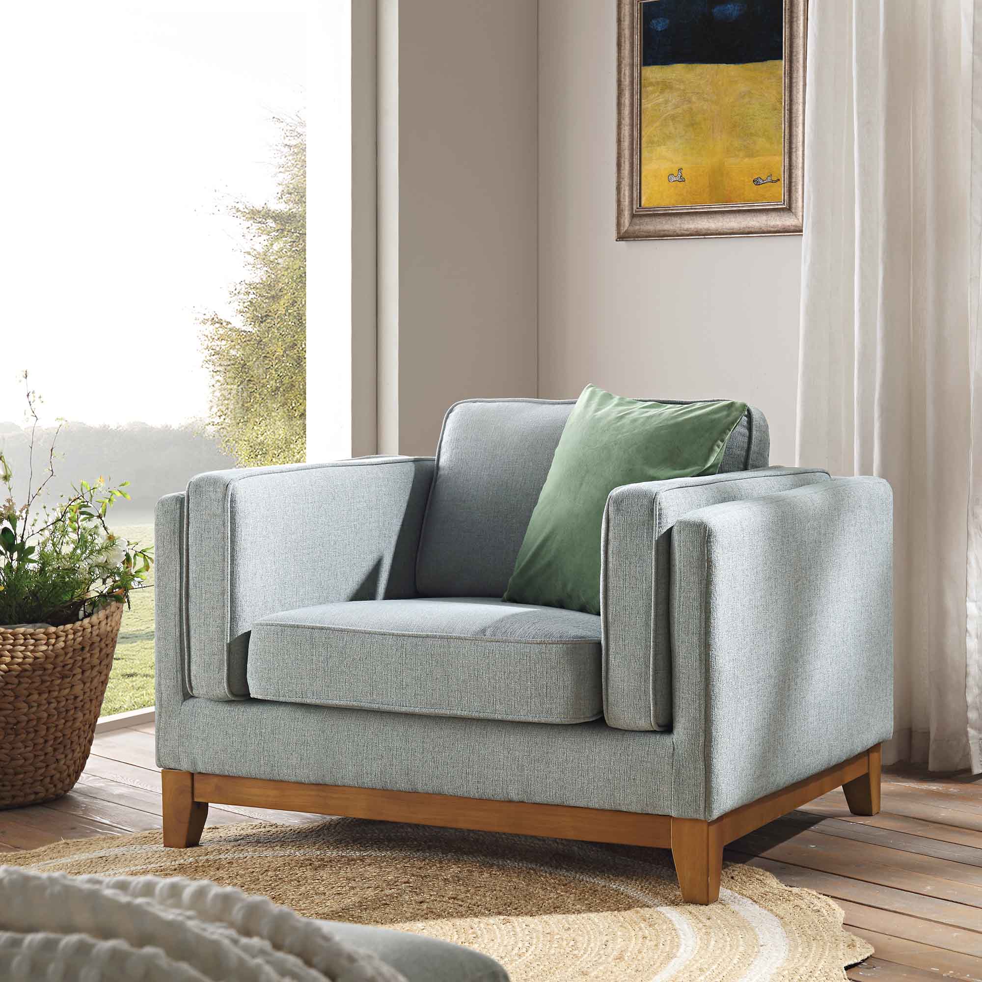 Dipley Sage Fabric Sofa, 1-Seater