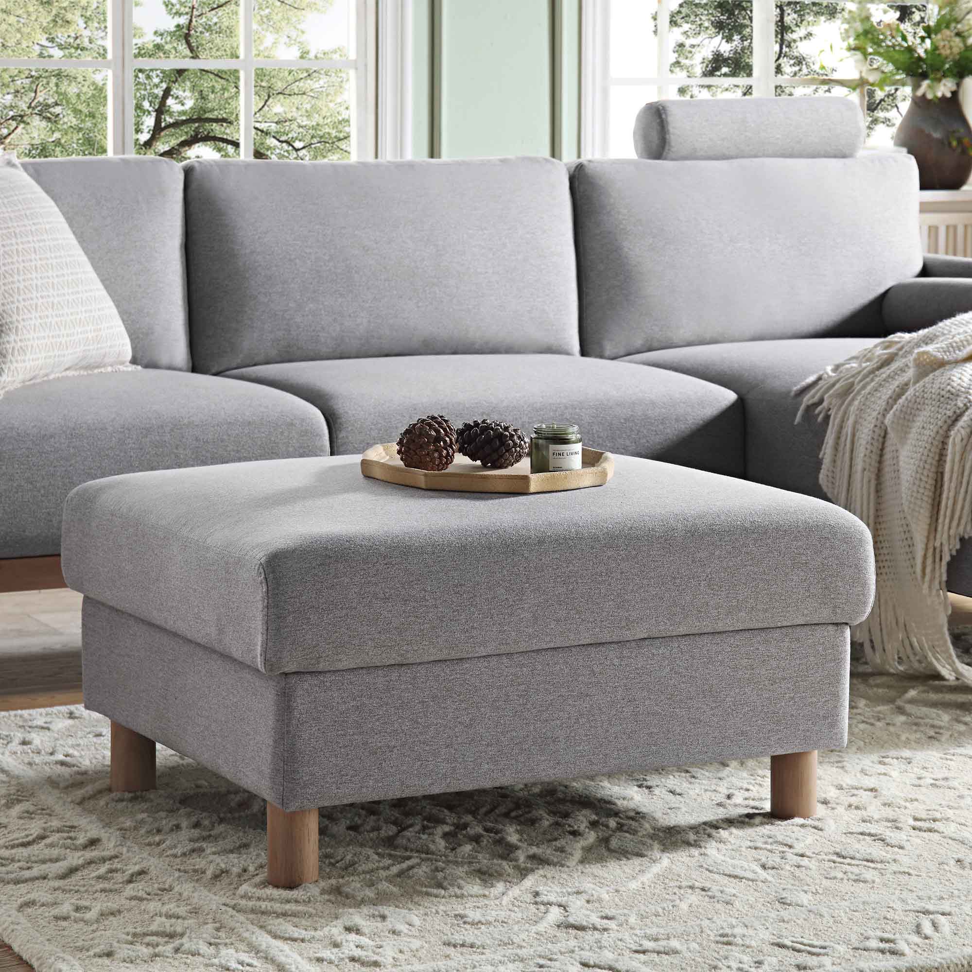 Timber Grey Marl Fabric Storage Ottoman