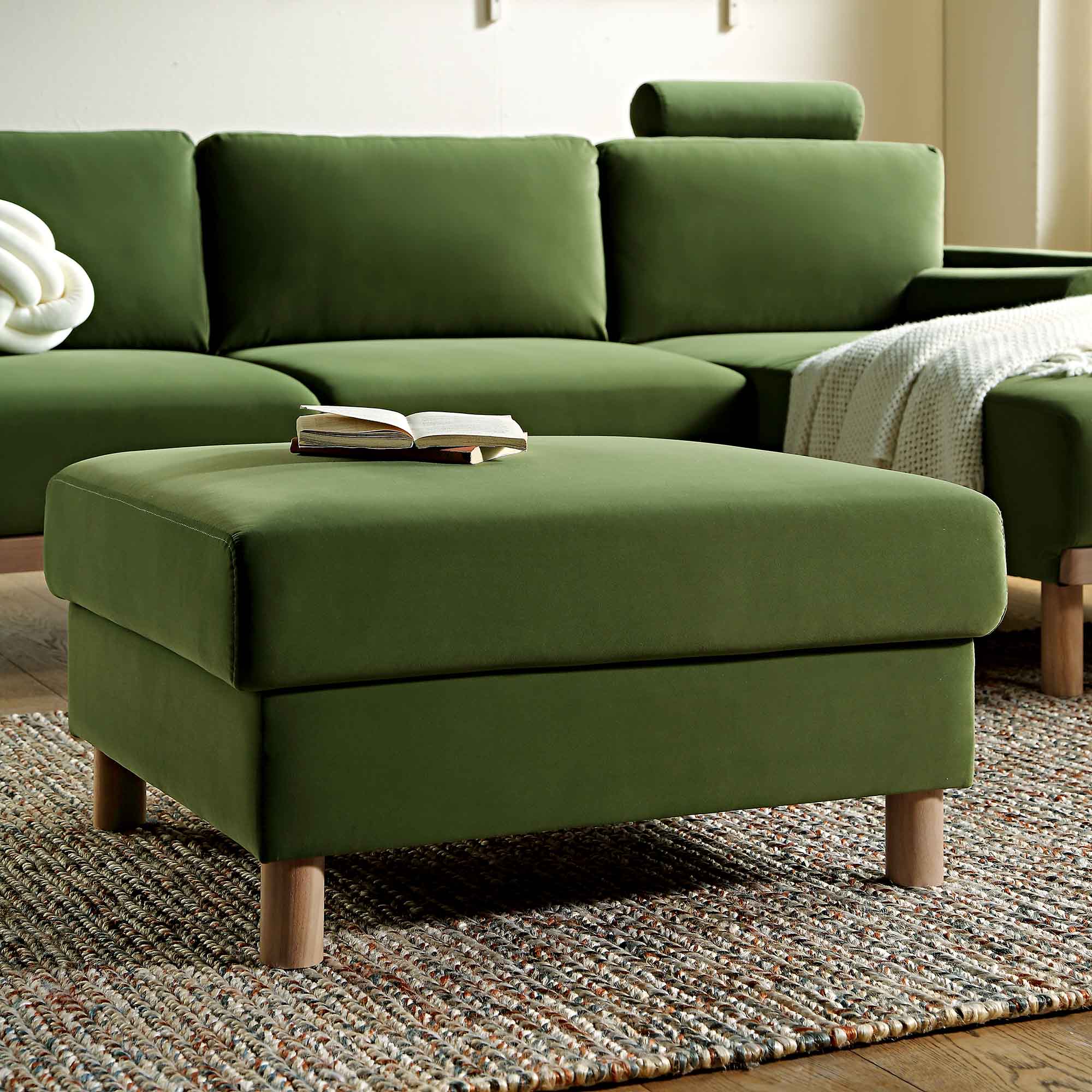 Timber Fern Green Velvet Storage Ottoman