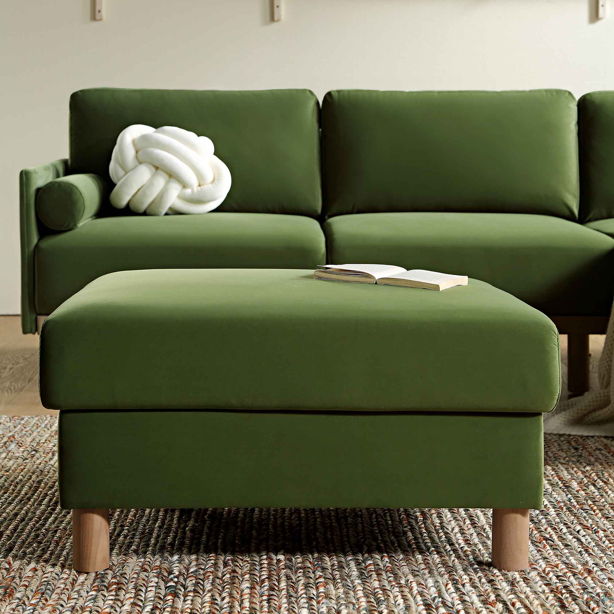 Timber Fern Green Velvet Storage Ottoman