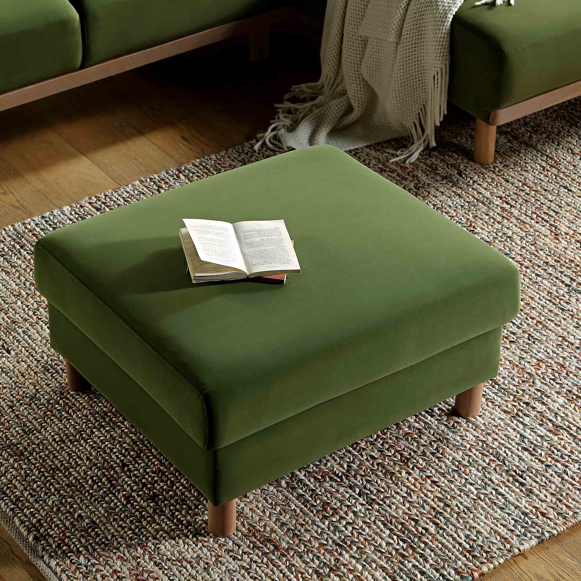 Timber Fern Green Velvet Storage Ottoman