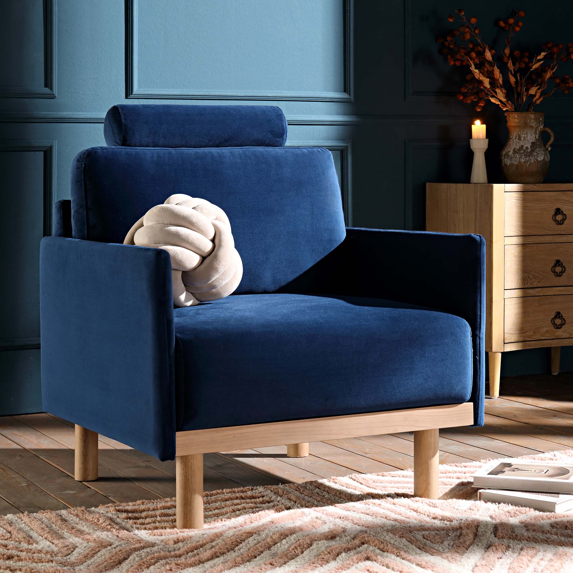 Timber Navy Blue Velvet Armchair