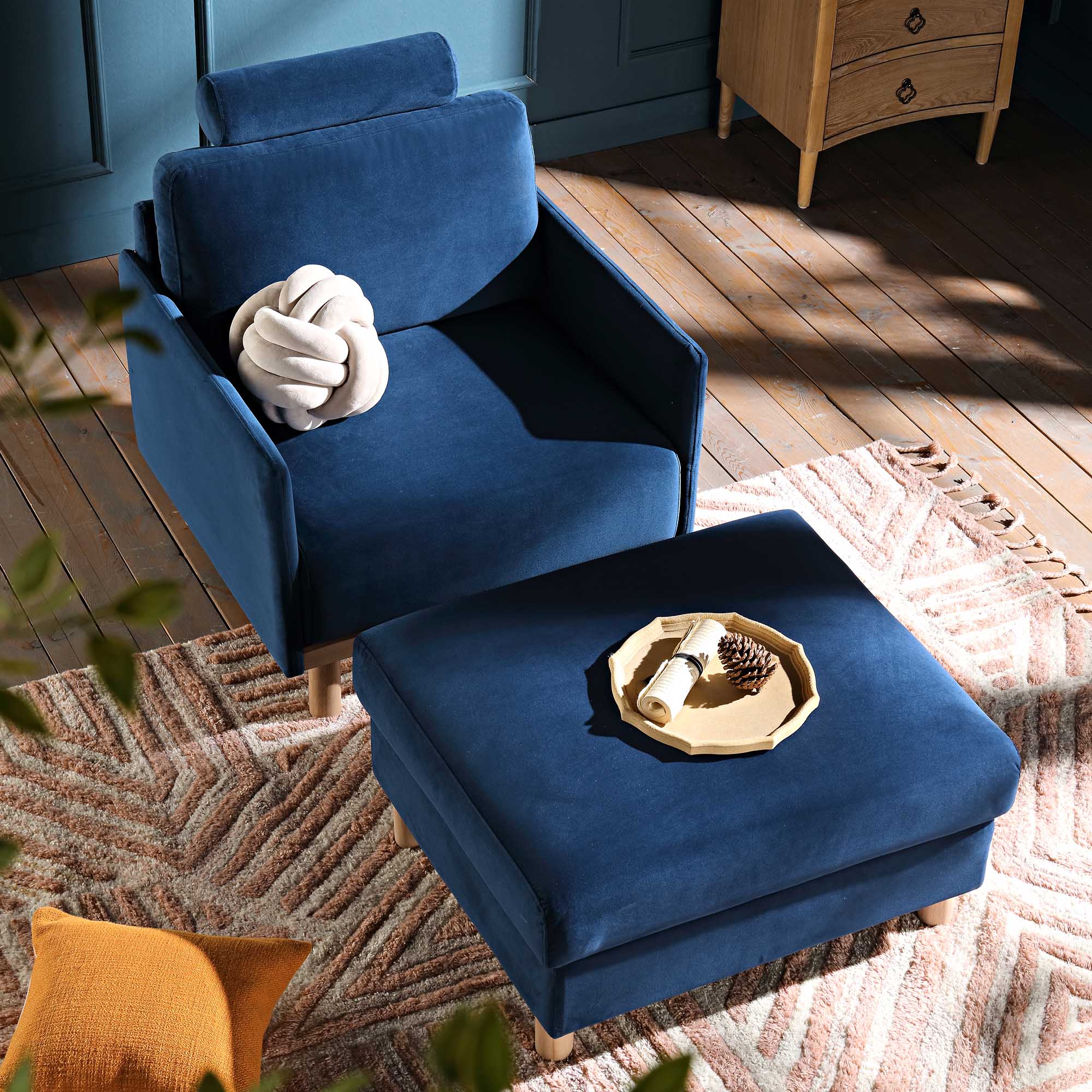 Timber Navy Blue Velvet Armchair