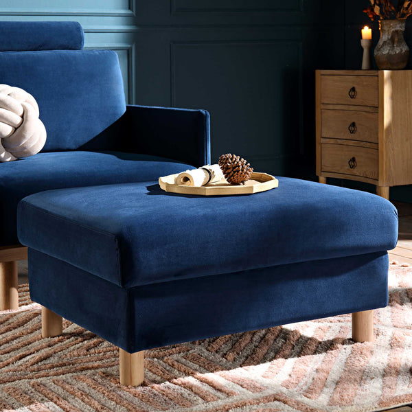 Timber Navy Blue Velvet Storage Ottoman